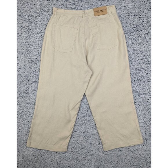 Lauren Ralph Lauren 100% Linen Wide Leg Capris Size 10 Boho Beach Travel Beige - Picture 2 of 16